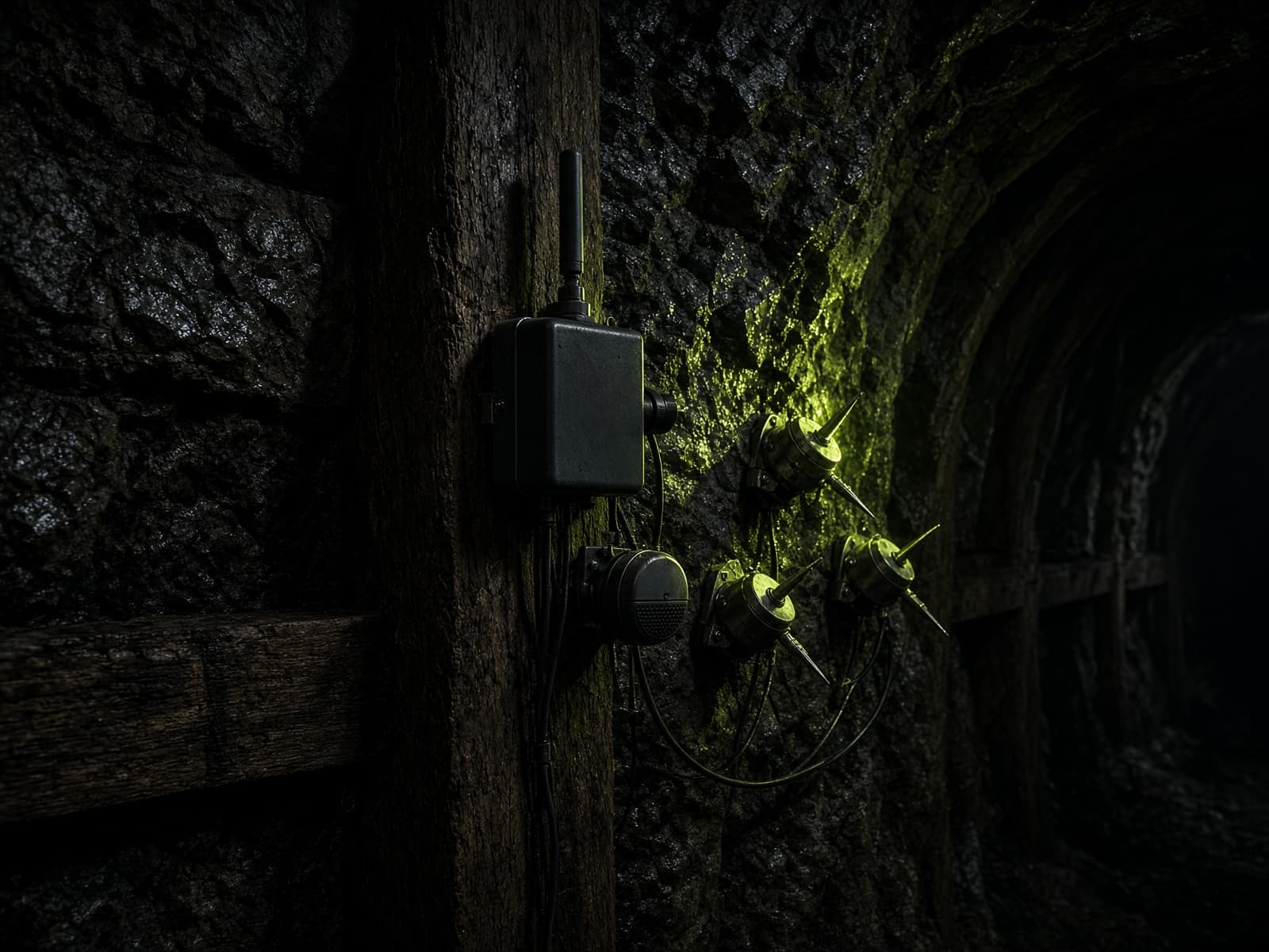 Illustration of a sensor mounted on a tunnel wall
