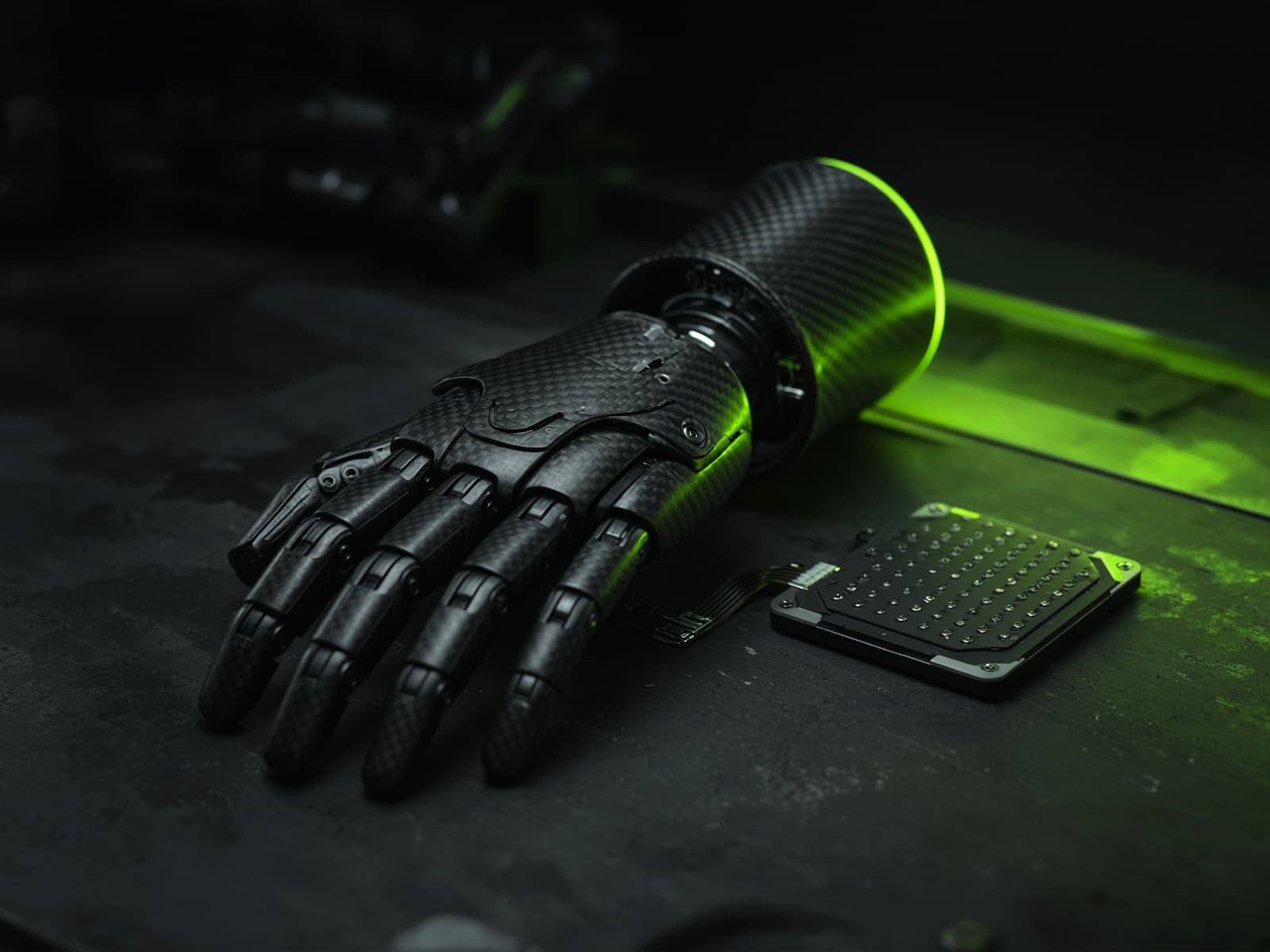 Illustration of a robotic hand next to a chip